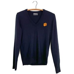 Vintage Clemson Tigers V Neck Sweater Paw Print Embroidery Navy Size Small